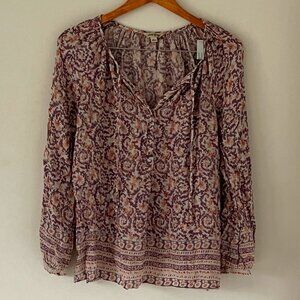 Lucky Brand Paisley Print Long Sleeve V-neck flowy Size Large